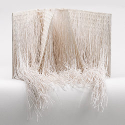Falling, (interior),  2019, 7 x 24.5 x 10.5", book board, paper, jute cord 