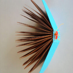 Blue Field, 2014, 6 x 10 x 4.5", board, paper, cord, button