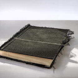 Concurrencies: Charlotte Salomon Eva Hesse, 2022, 13 x 10 x 2", Repurposed album, burlap, collage, linen thread