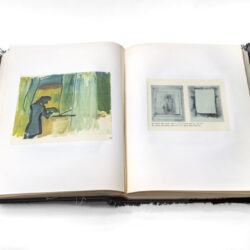 Concurrencies: Charlotte Salomon Eva Hesse, 2022, 13 x 10 x 2", Repurposed album, burlap, collage, linen thread