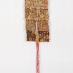 FruitFull, 2022, 65.5 x 12.5", textile samples, hemp cord, linen thread