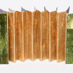 Narrow Bridge, (outside) 2016, 5.5 x 16 x 3.5", board, paper, fabric, linen thread