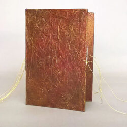 Red Jewel, (outside) 2016, 8.5 x 12.25 x 6", board, paper, gold thread, acrylic paint, varnish