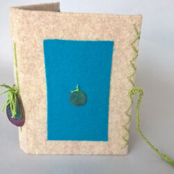 Turqouise, (outside) 2016, 7 x 11 x 5.5", board, felt, paper, metal, hemp cord