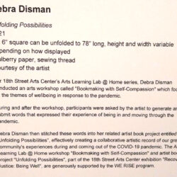 Unfolding Possibilities, (label), 2021, 6 x 78" x 6", mulberry paper, thread