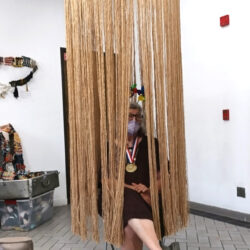 Womb, 2020, 72 x 24", interactive installation: plastic, cloth, jute cord