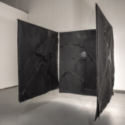 K no W Safe Place, 2023, 60 x 48 x 48" canvas, netting, hemp/nylon/cotton cord, lace, ribbon, paint, wood